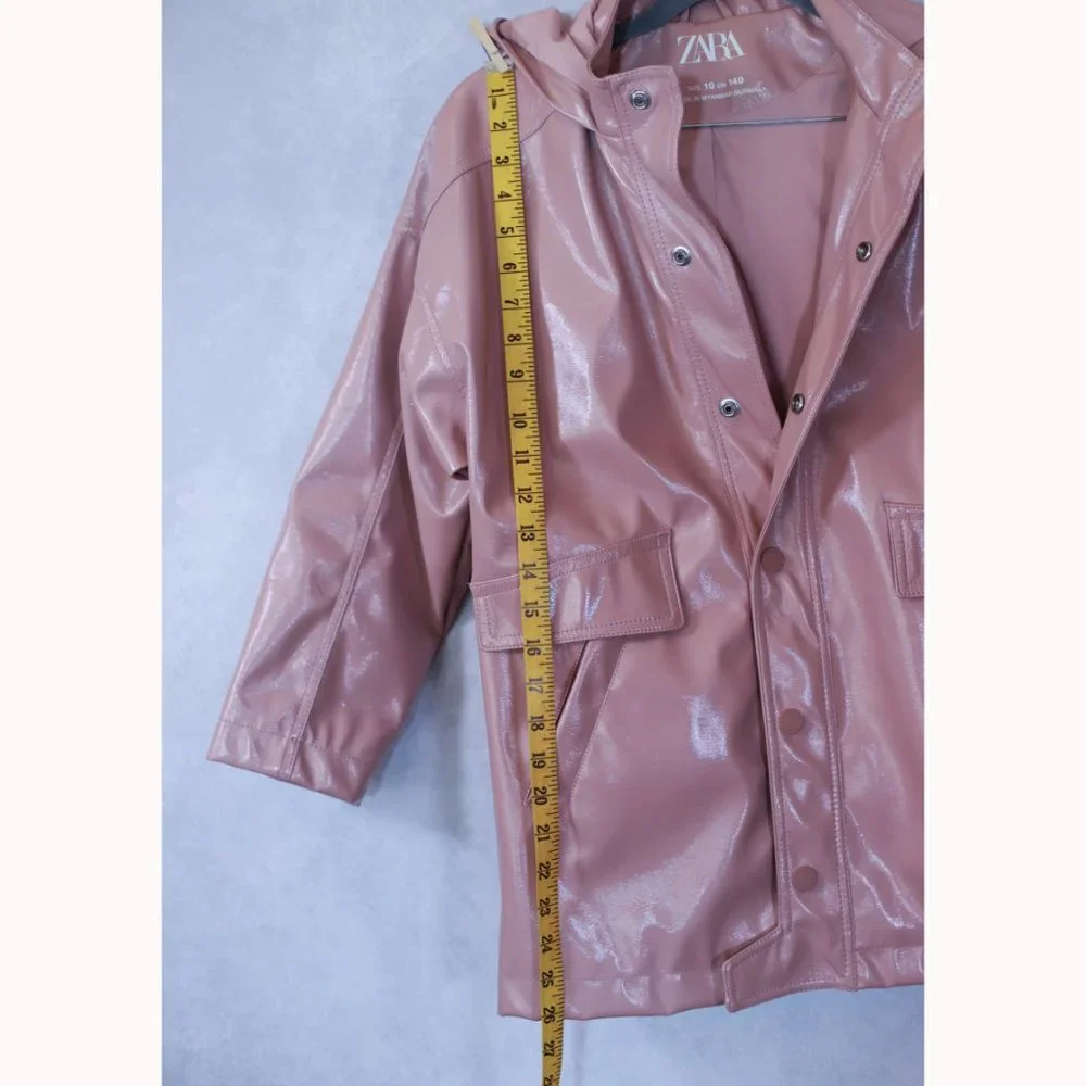 ZARA Girls Hooded Rubberized Pink Spring Raincoat Size 10 NWOT